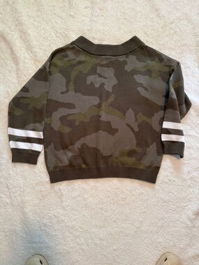 Womens Olive Camo Knit Pullover with White Stripe Sleeves